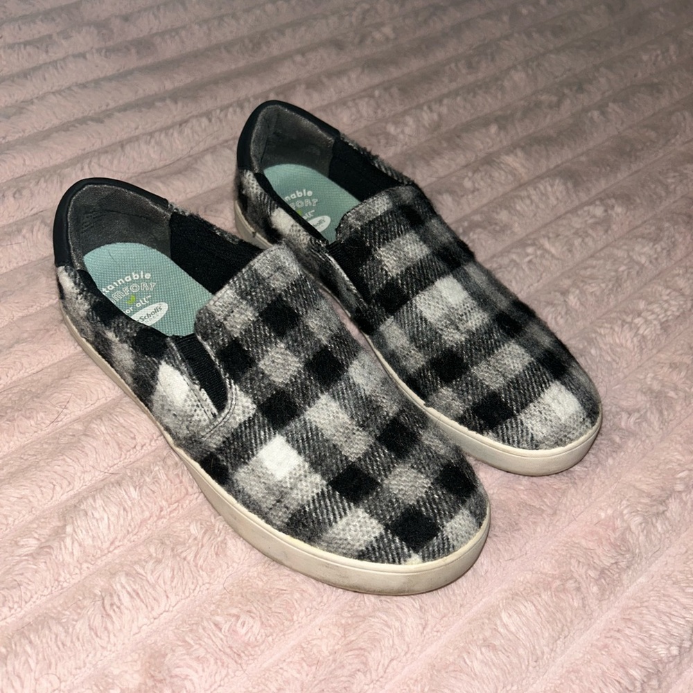 Toms Black and White Checkered Slip-Ons